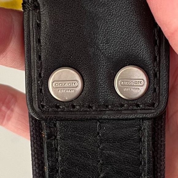 Men's Coach 100% Black Leather Belt Silvertone Buckle - Picture 7 of 13